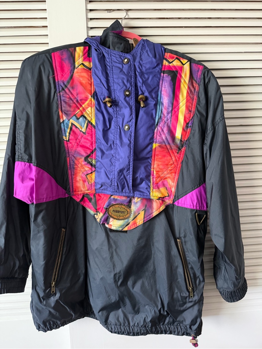 Passport Black Ski Jacket with Purple, Pink and Multicolor Panels
